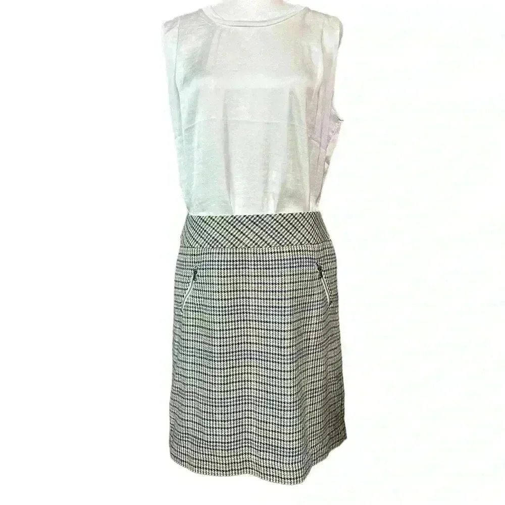 Talbots Wool Blend Herringbone Pencil Skirt Chartuse Green, Blue,Black Size 8